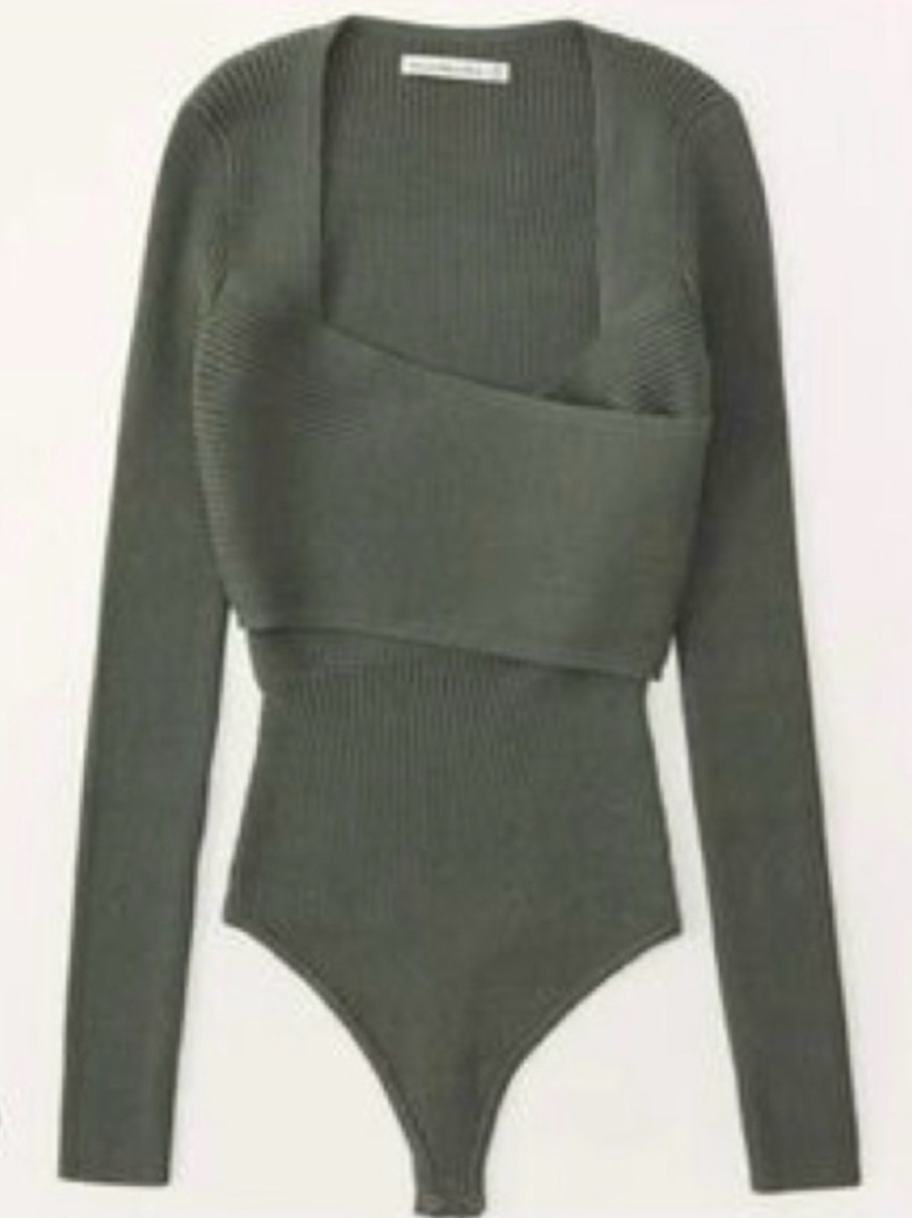 Abercrombie & Fitch Olive Asymmetric Ribbed Long-Sleeve Bodysuit